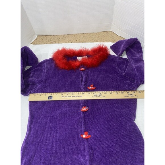 Vintage Belle point Hat sweater size Large Soft Purple Red Fur Collar With Flaw - Picture 7 of 12